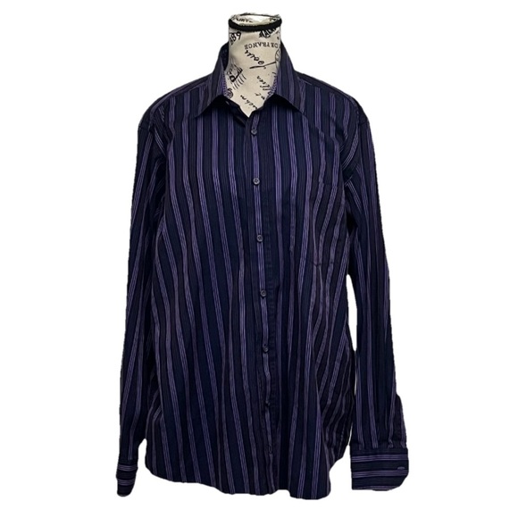 Bugatchi Uomo Men’s Purple Striped Button-Up Shirt L | Retro Y2K Goth Grunge - Picture 2 of 11